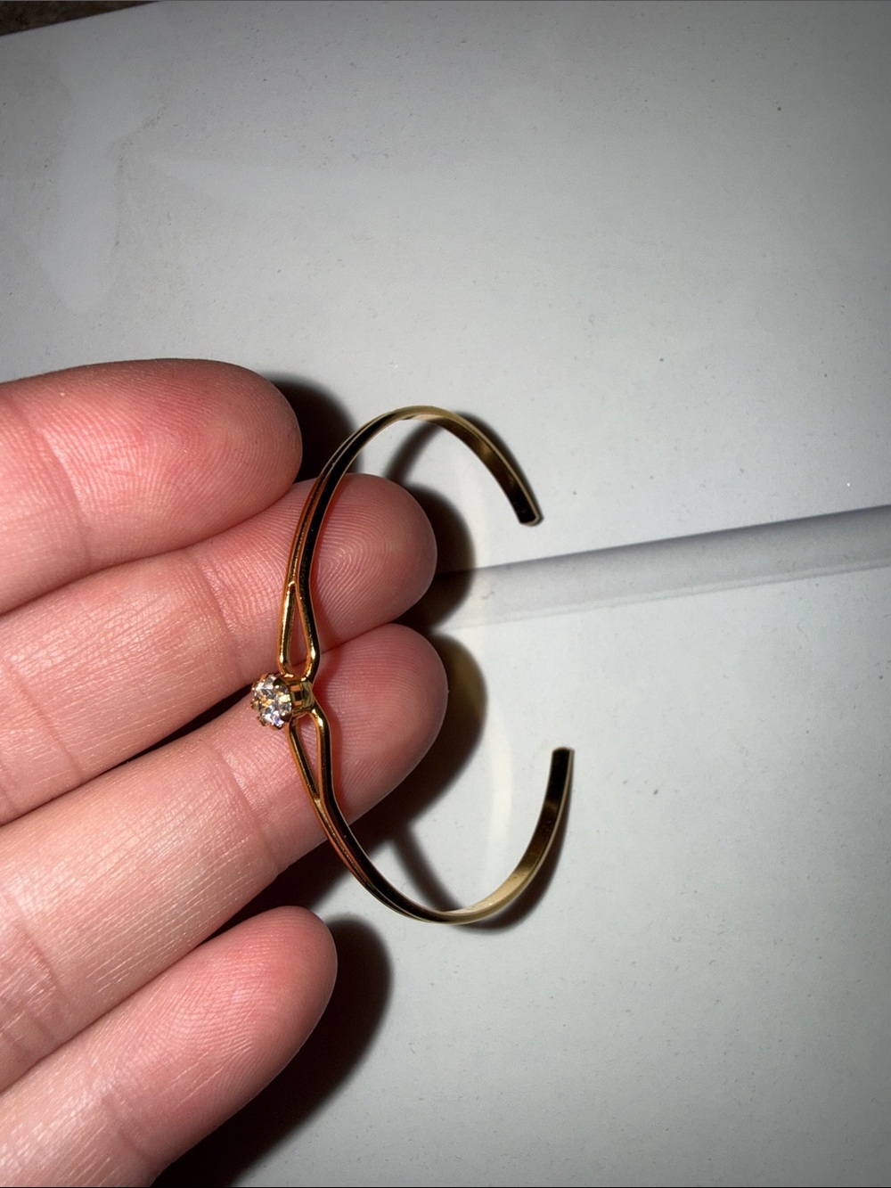 Gold-Tone Cuff Bracelet with Clear Stone Accent